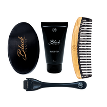 Load image into Gallery viewer, DELUXE BUNDLE - BEARD BUTTER, BOX COMB, VANTA BRUSH &amp; DERMA ROLLER BOX SET
